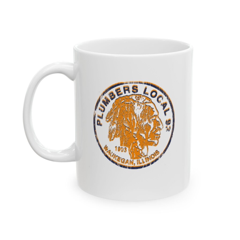 1903 Indian Head Union Plumbers Local 93 Waukegan IL Ceramic Mug — Vintage Trade Seal Coffee Cup
