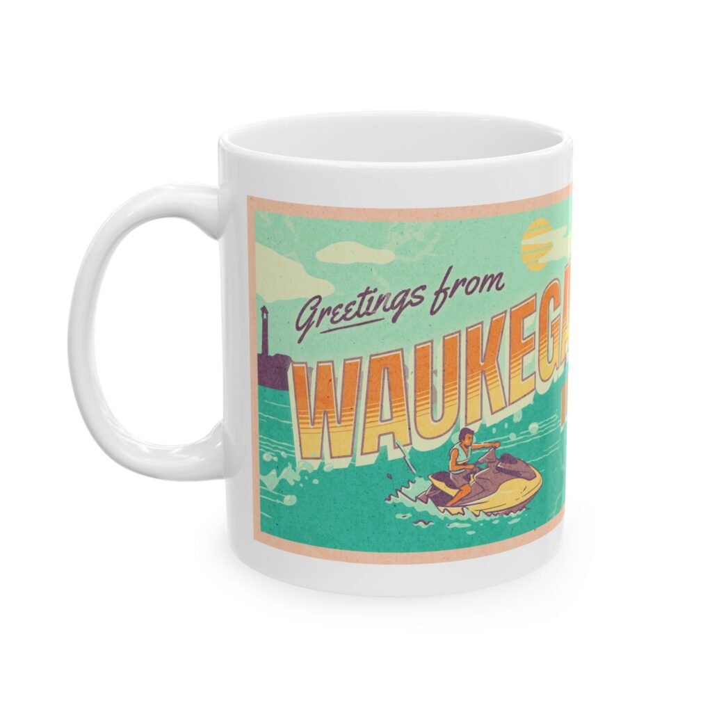 Retro Greetings from Waukegan Illinois Harbor Mug Coffee Cup